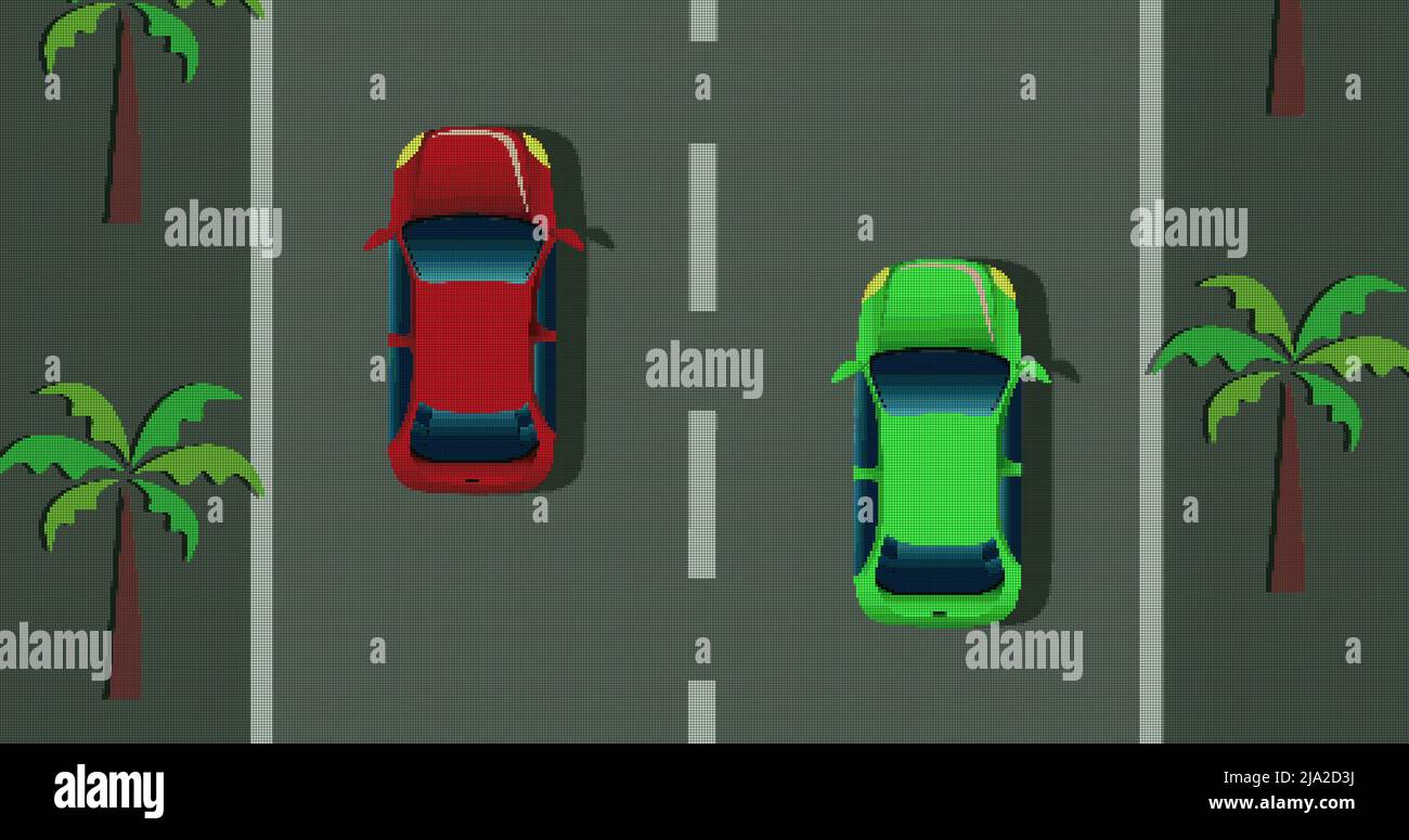 Immagine dello schermo del gioco di immagini con le automobili che corrono sulla strada in movimento Foto Stock