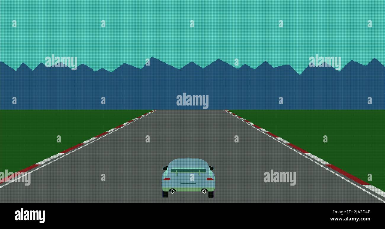 Immagine dello schermo del gioco di immagini con le automobili che corrono sulla strada in movimento Foto Stock