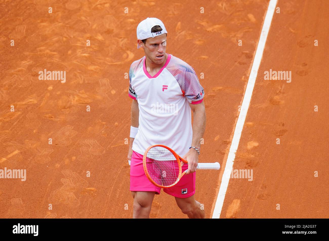 BARCELLONA - Apr 19: Diego Schwartzman in azione durante il Torneo di tennis Barcelona Open Banc Sabadell al Real Club De Tenis Barcellona il 19 aprile, Foto Stock