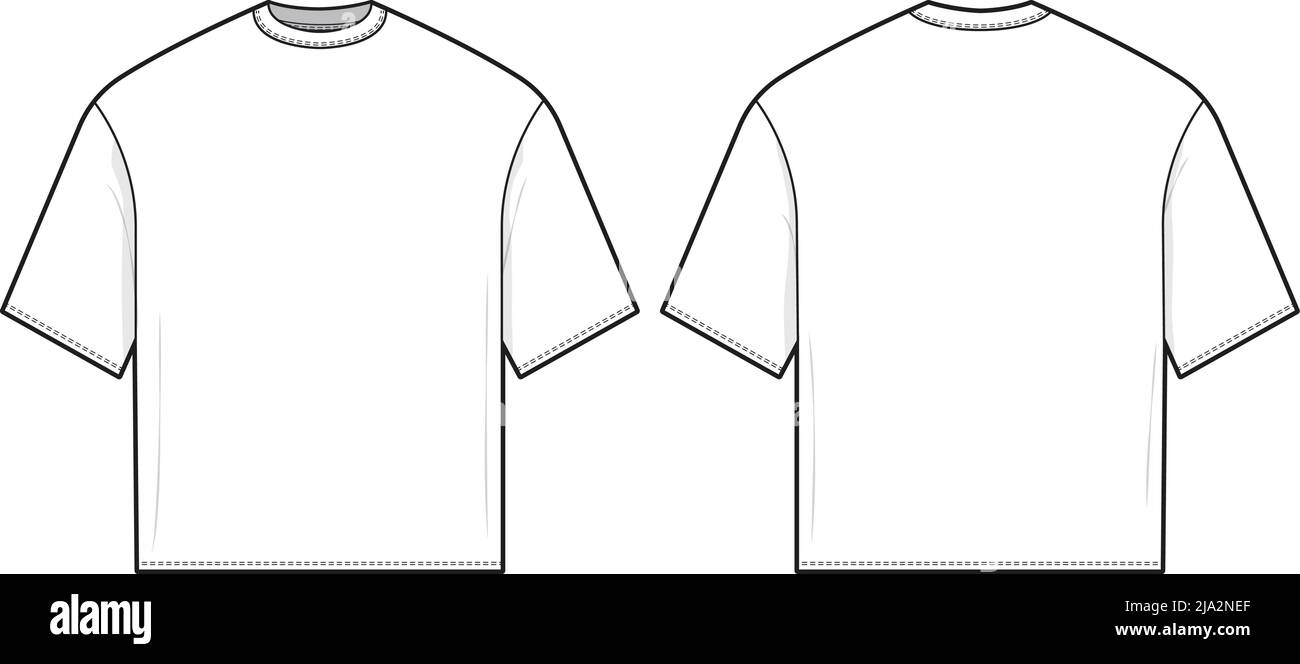Boxy Oversize fit t-shirt piatta disegno tecnico manica corta vuoto streetwear modello mock-up per design e pacchetti tecnologici. Illustrazione Vettoriale