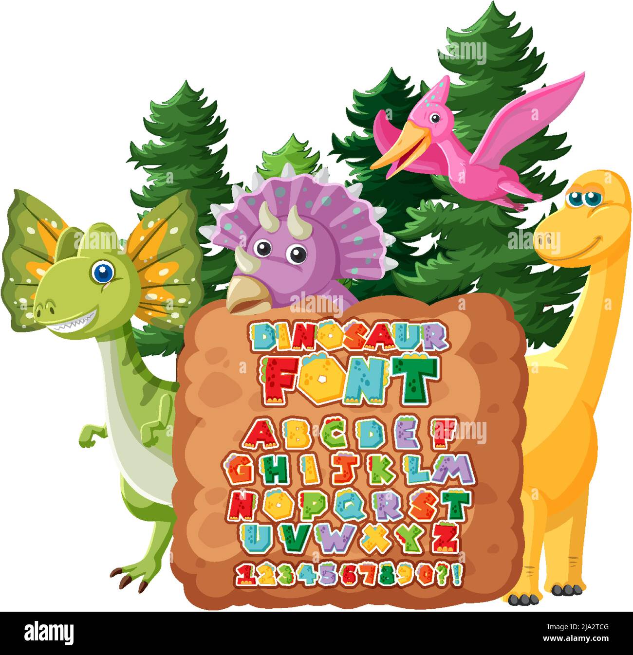 Carattere dinosauro a-z con illustrazione del personaggio cartoon Illustrazione Vettoriale
