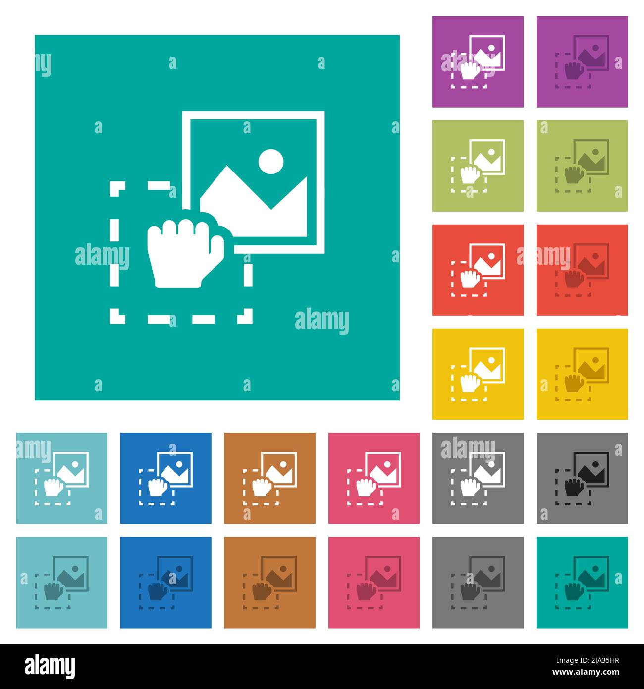 Cattura immagine per caricare icone piatte multicolore su sfondi quadrati. Sono incluse le variazioni delle icone bianche e scure per gli effetti del passaggio del mouse o attivi. Illustrazione Vettoriale