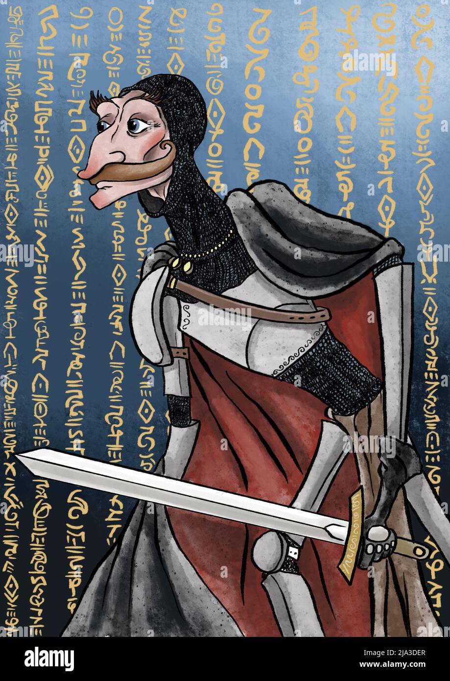 arte dell'illustrazione del personaggio di fantasia del cavaliere medievale Foto Stock