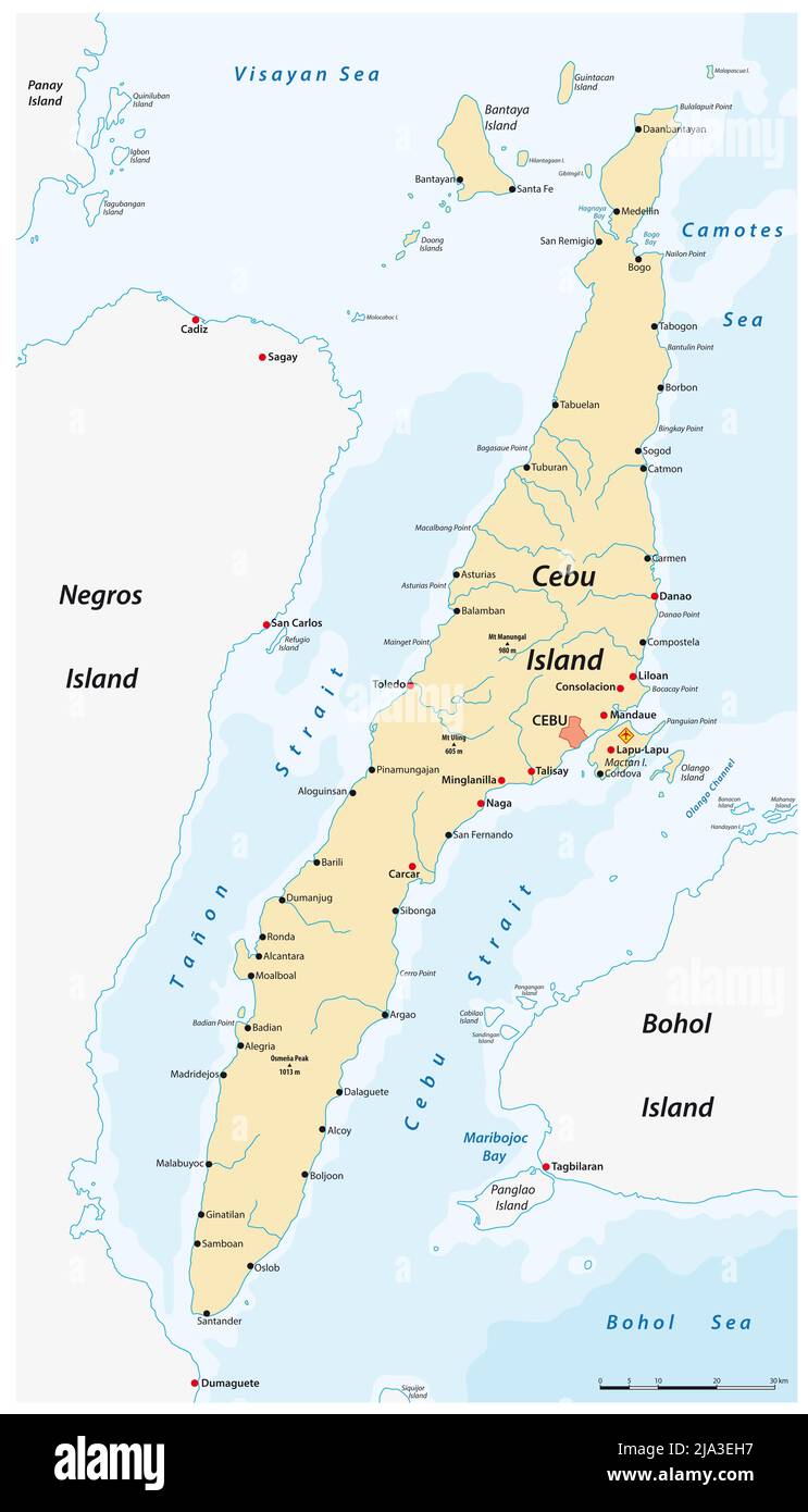 Mappa vettoriale dell'isola filippina di Cebu Foto Stock