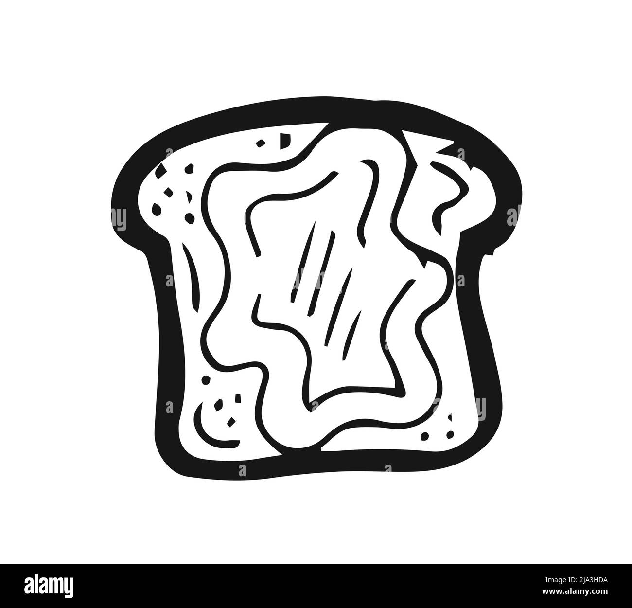 Cottura del pane e del burro. Disegno a mano del contorno. Isolato su sfondo bianco. Disegno monocromatico. Vettore Illustrazione Vettoriale