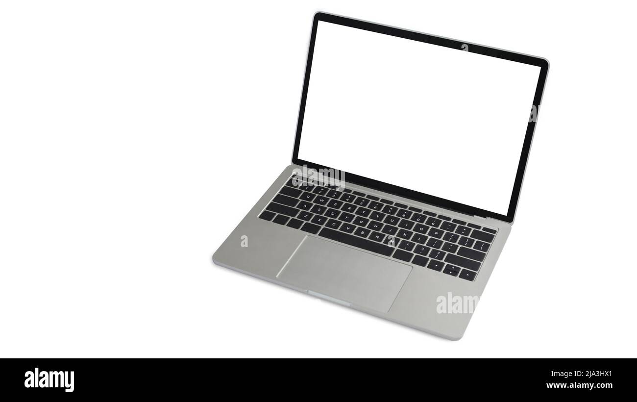 Computer portatile con schermo vuoto isolato su sfondo bianco. Display vuoto pronto per la tua pagina web o design. Foto Stock