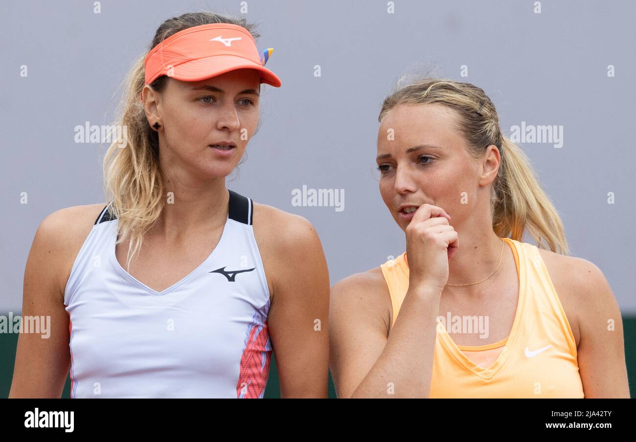 Il belga Maryna Zanevska e il belga Kimberley Zimmermann hanno ritratto durante una partita di tennis contro US' Krawczyk - Demi Schuurs olandese, nel secondo round Foto Stock