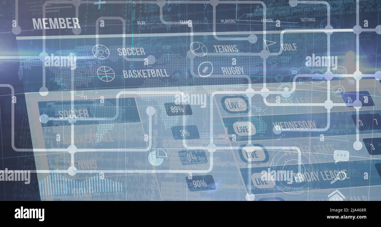 Immagine della rete di connessioni tramite carta e mappa del mondo Foto Stock