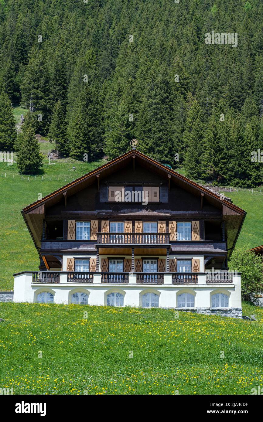 Tipica casa di montagna svizzera, Lauterbrunnen, Canton Berna, Svizzera Foto Stock