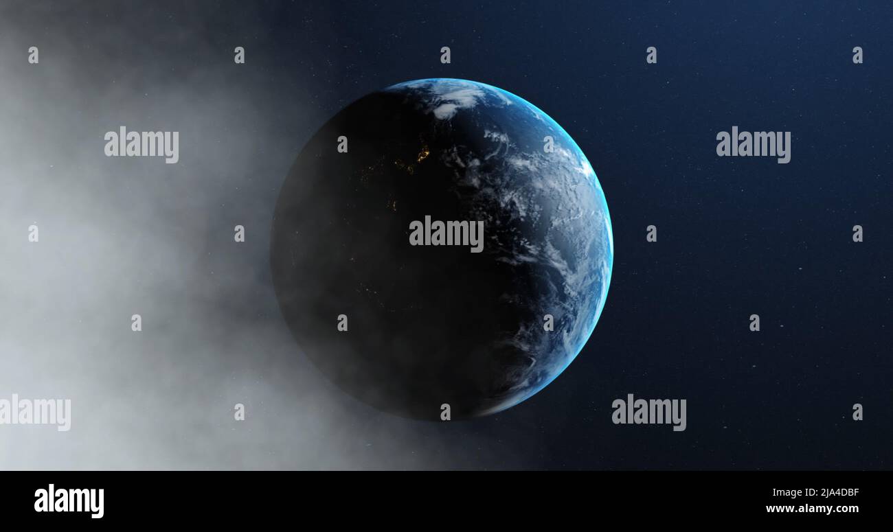 Immagine della nuvola di fumo sul pianeta terra che gira Foto Stock