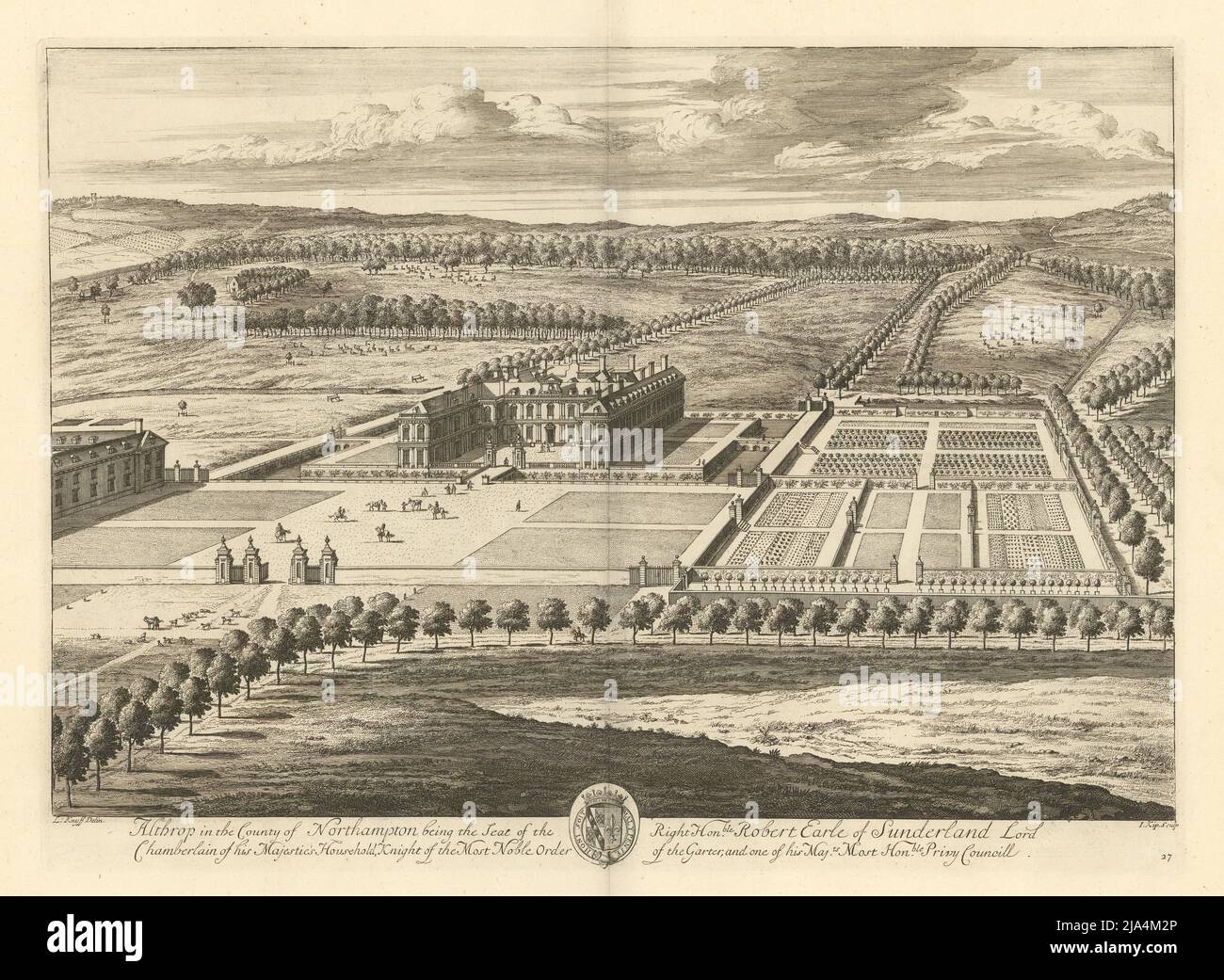 Althorp House & Estate by Kip/Knyff. 'Althrop nella Contea di Northampton' 1709 Foto Stock