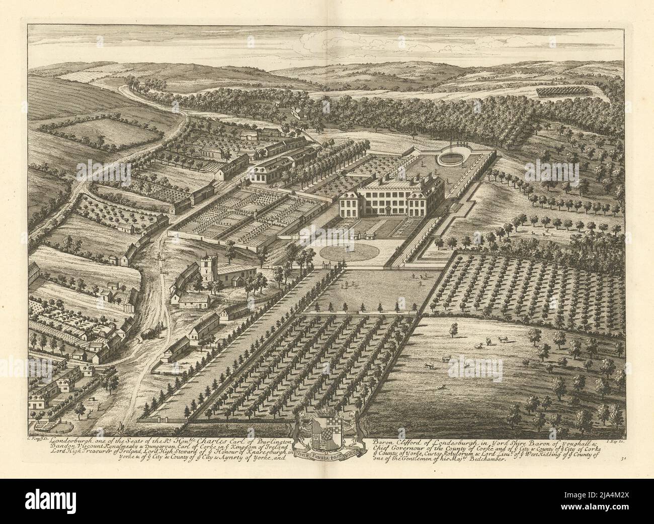 Londesborough Hall, Yorkshire di Kip & Knyff. "Londesburgh". Burlington 1709 Foto Stock