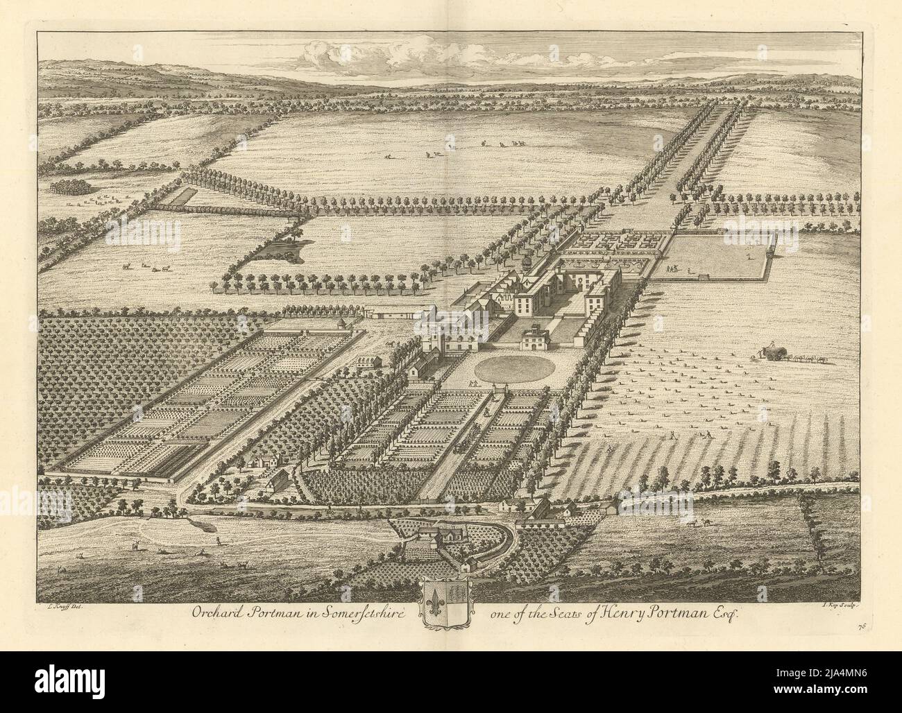 'Orchard Portman nel Somersetshire' di Kip & Knyff. Ora Taunton Ippodromo 1709 Foto Stock