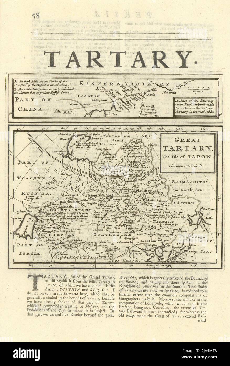 Grande tartario, l'isola di Iapon di Herman Moll. Mappa Asia centrale e Giappone 1709 Foto Stock