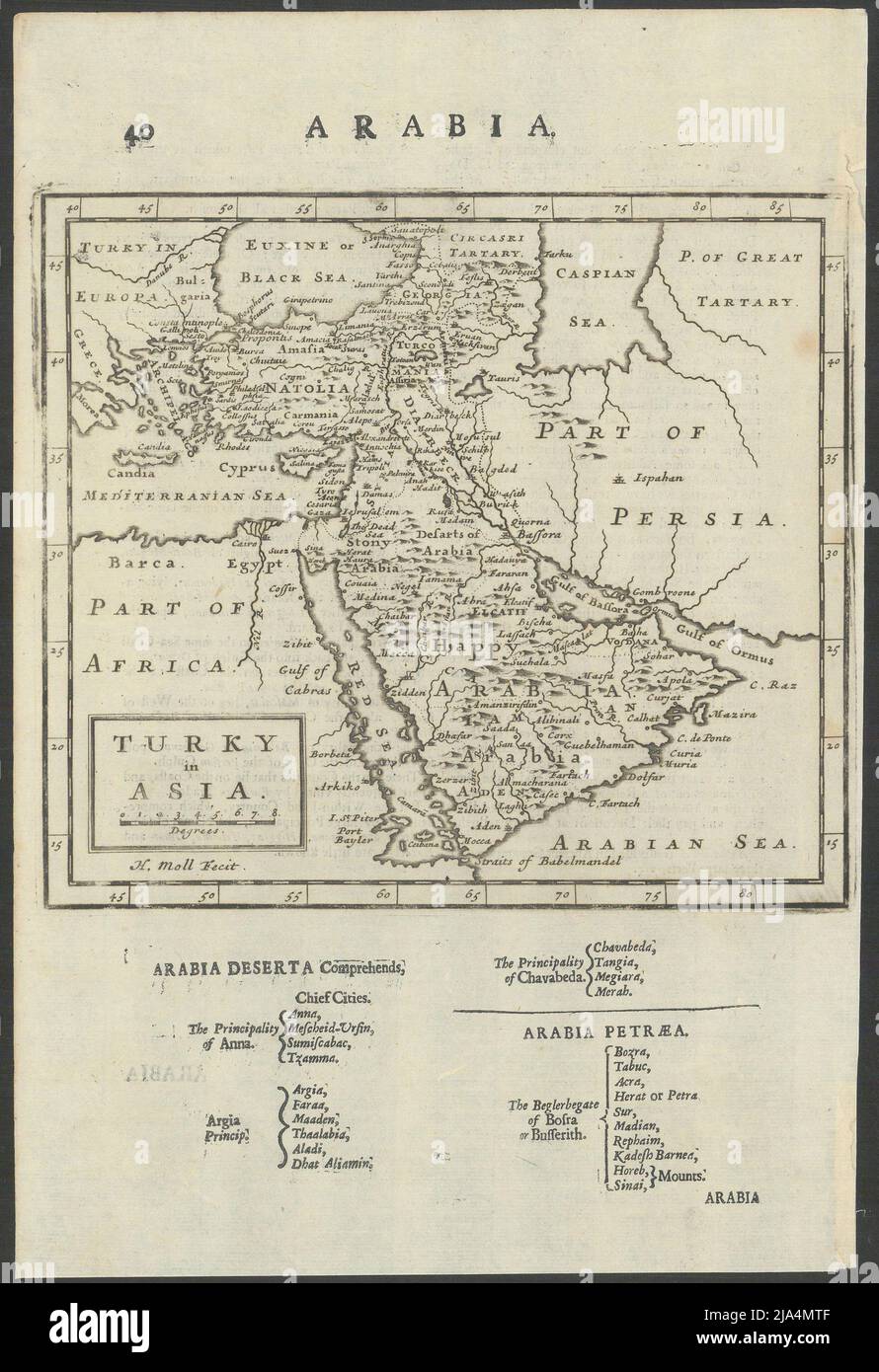 Turky [Turchia] in Asia di Herman Moll. Medio Oriente e Arabia 1709 vecchia mappa Foto Stock