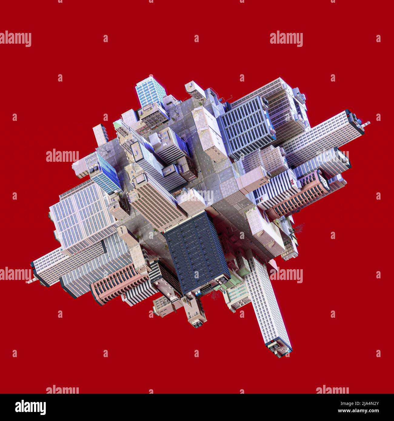 3D-illustrazione di un multiverso con skyrcapers su un cubo Foto Stock