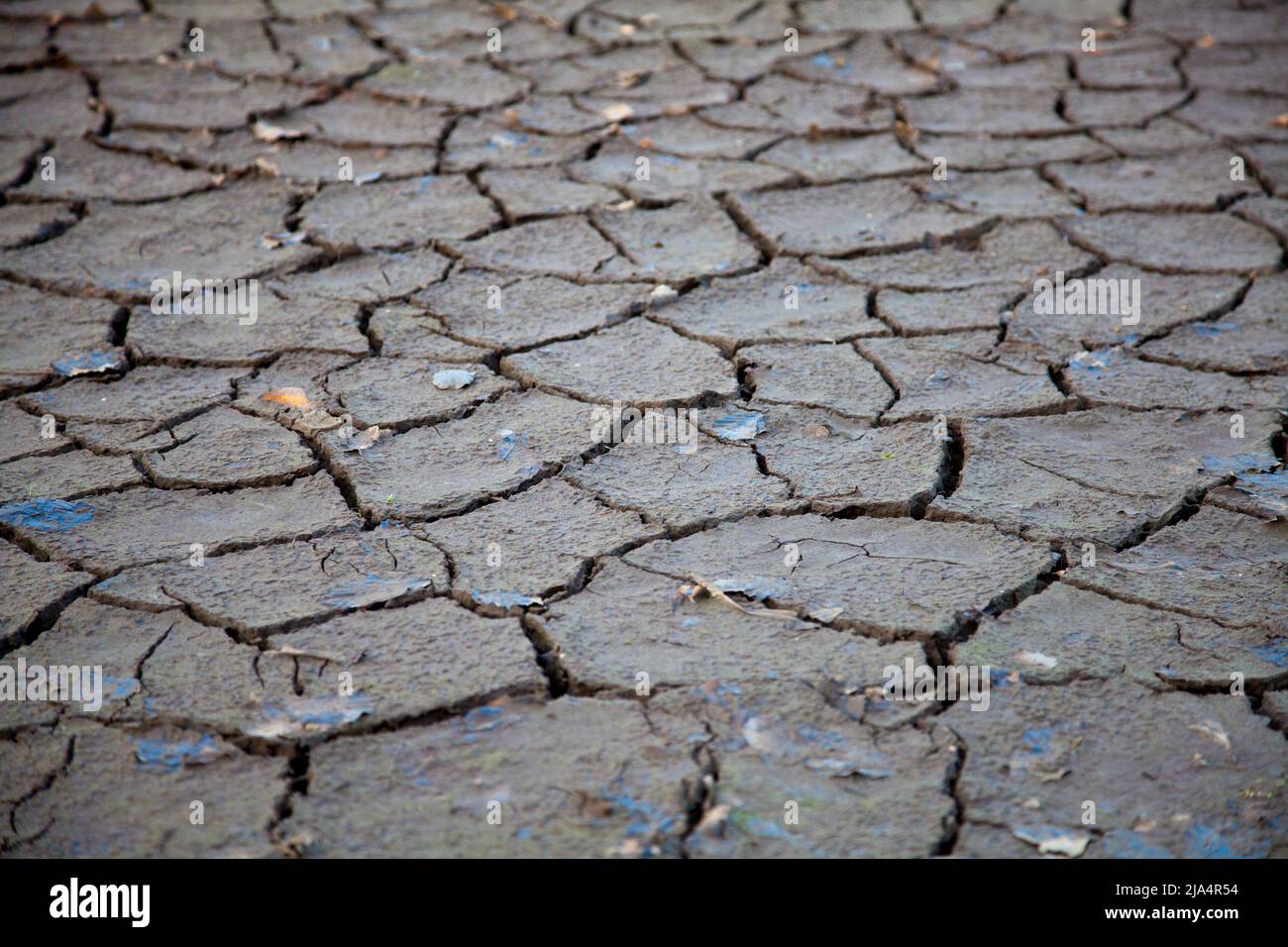 Aerei di fango asciutto alla base del serbatoio di Ladybower dopo un'estate asciutta, Peak District UK Foto Stock