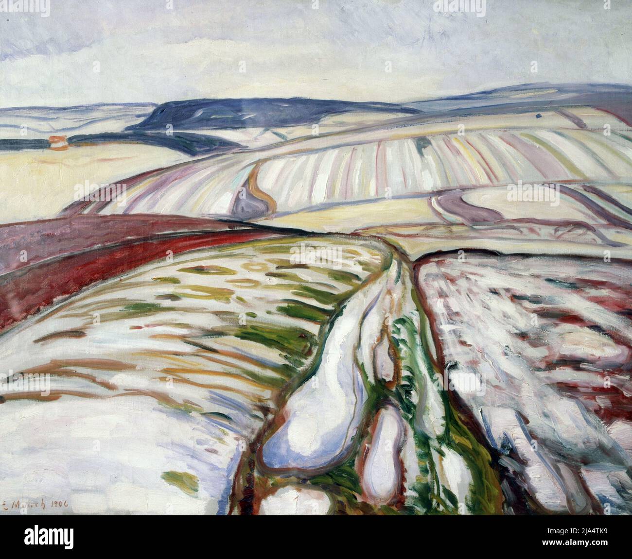 MUNCH , EDWARD. PINTOR NORUEGO. 1863 - 1944. " DESHIELO EN LAS CERCANIAS DE ELGSBURG ". OLEO DEL AÑO 1906. MUSEO DE WUPPERTAL . ALEMANIA. Foto Stock