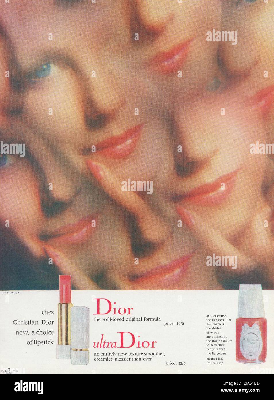Christian Dior rossetto e Dior smalto per unghie carta vintage advert 1960s 1970s Foto Stock