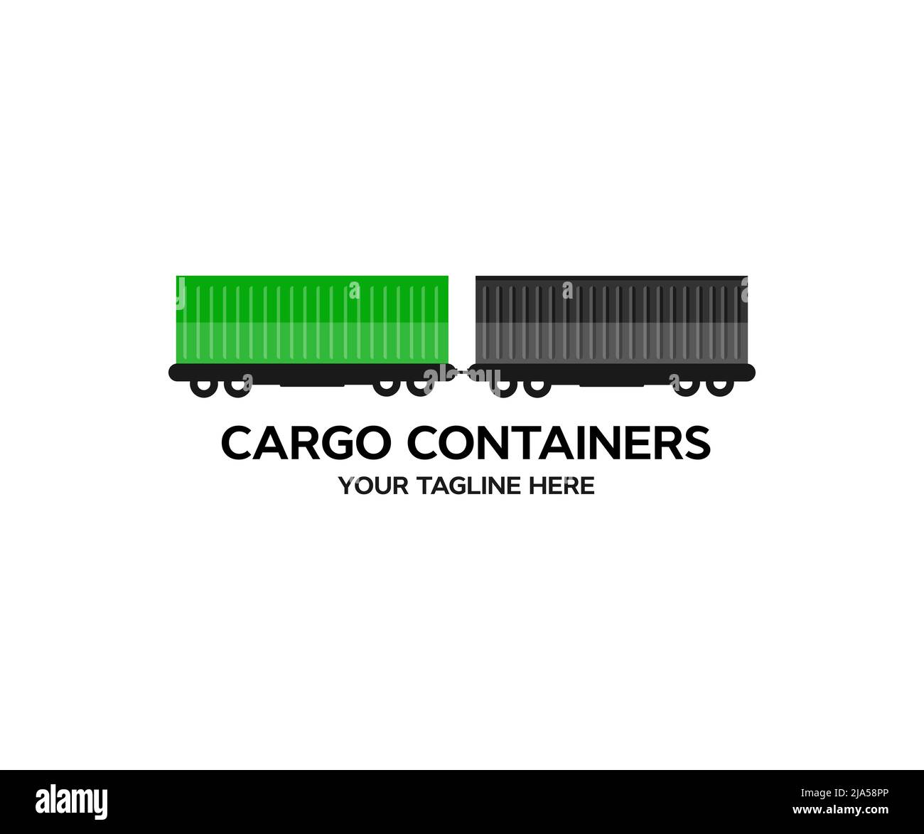 Container Railway Express. Treno merci con container merci ferrovia, trasporto stazione distribuzione logistica merci è trasporto industriale. Illustrazione Vettoriale
