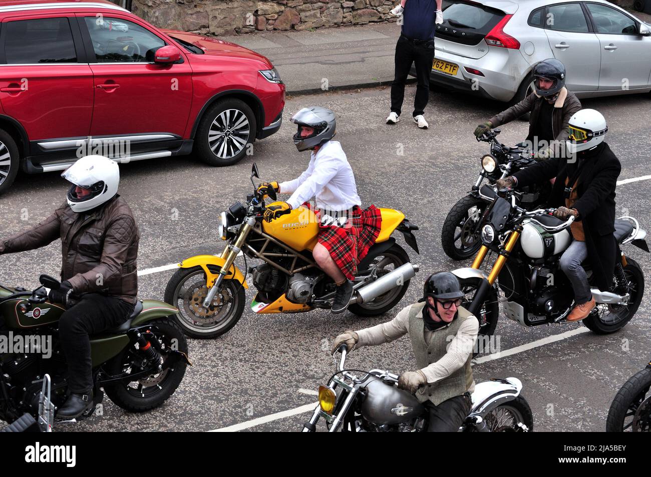 Motociclisti scozzesi ad un raduno a Edimburgo Foto Stock