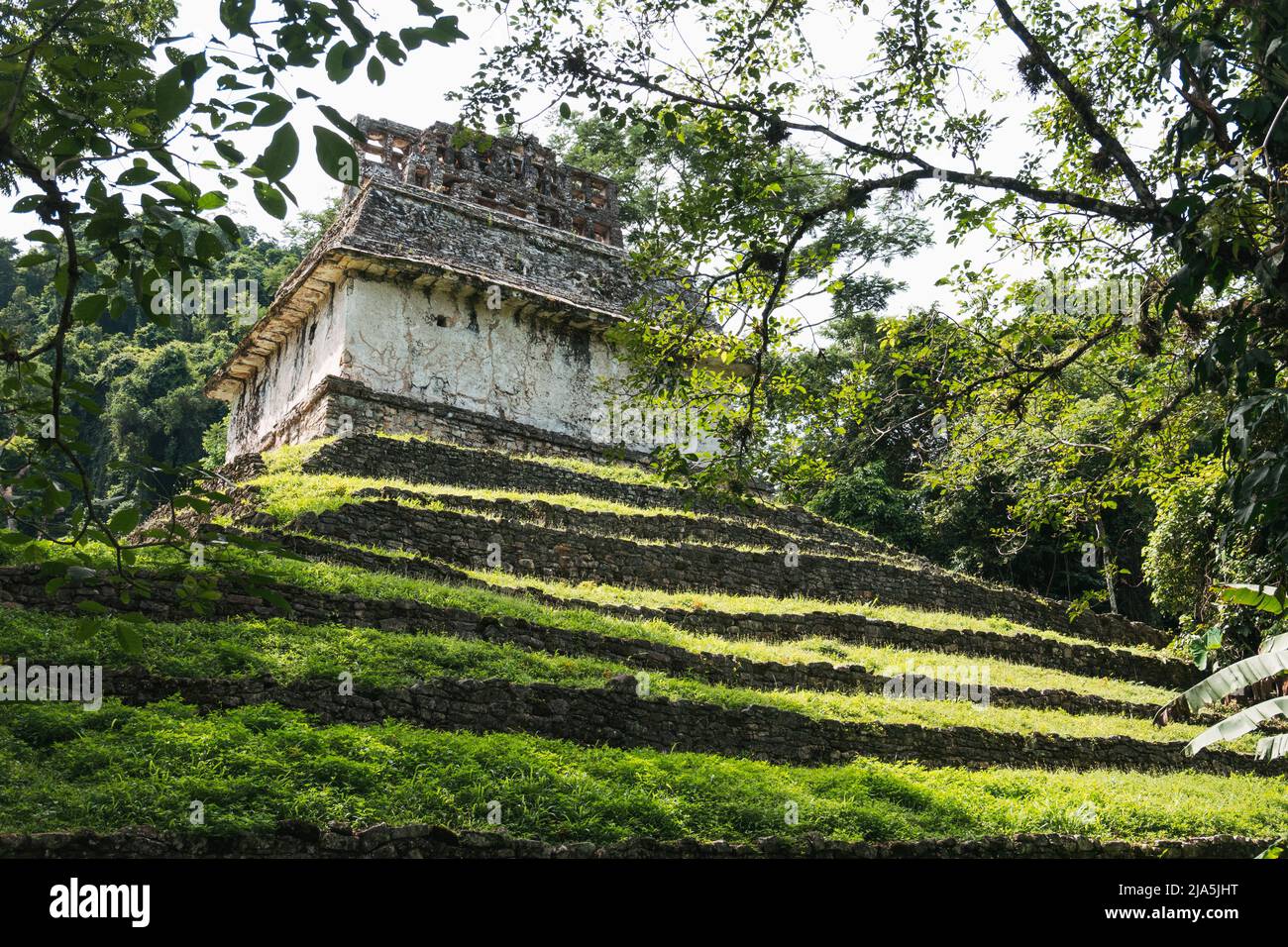 Il retro del Tempio del Conte a Palenque, un sito archeologico maya a Chiapas, Messico Foto Stock