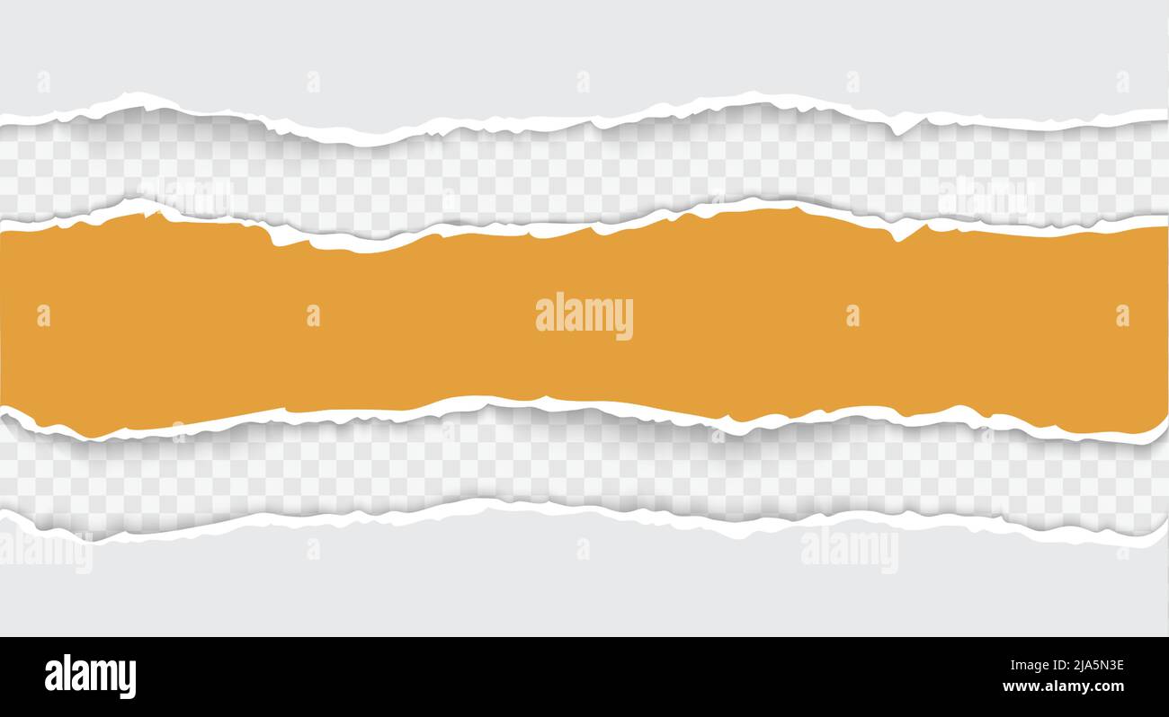 Carta strappata. Set di strisce di carta orizzontali bianche per testo o messaggio su sfondo quadrato illustrazione vettoriale realistica/ carta bianca e arancione Illustrazione Vettoriale
