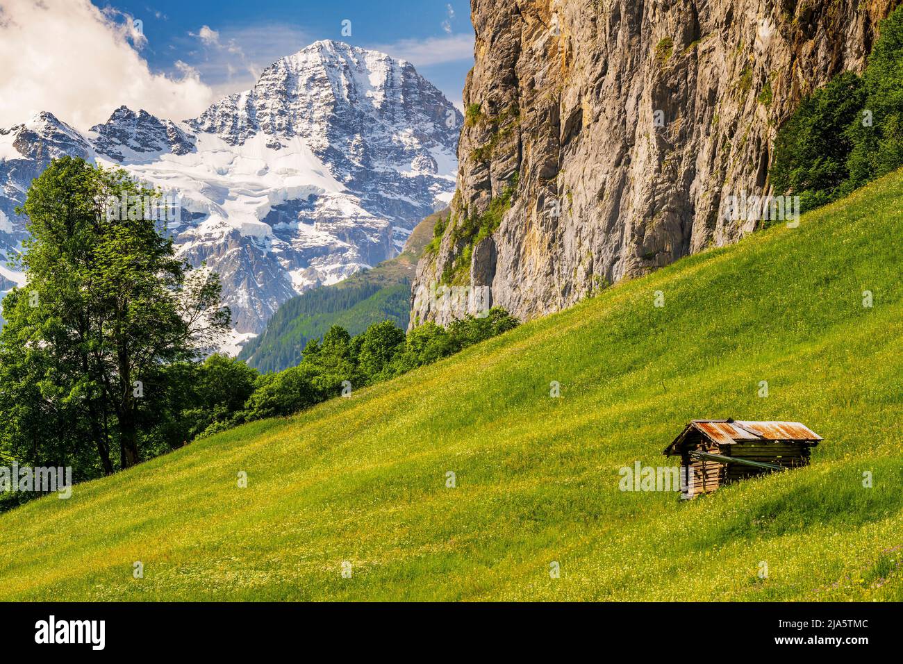 Il Breithorn, Lauterbrunnen, Cantone di Berna, Svizzera Foto Stock