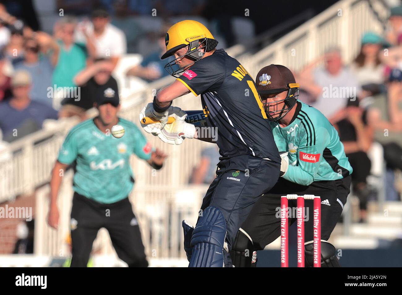 Londra, Regno Unito. 27 maggio 2022. Londra, Regno Unito. Sam Northeast di Glamorgan batte mentre Surrey prende Glamorgan nella partita di cricket Vitality T20 Blast alla Kia Oval. David Rowe/Alamy Live News. Foto Stock