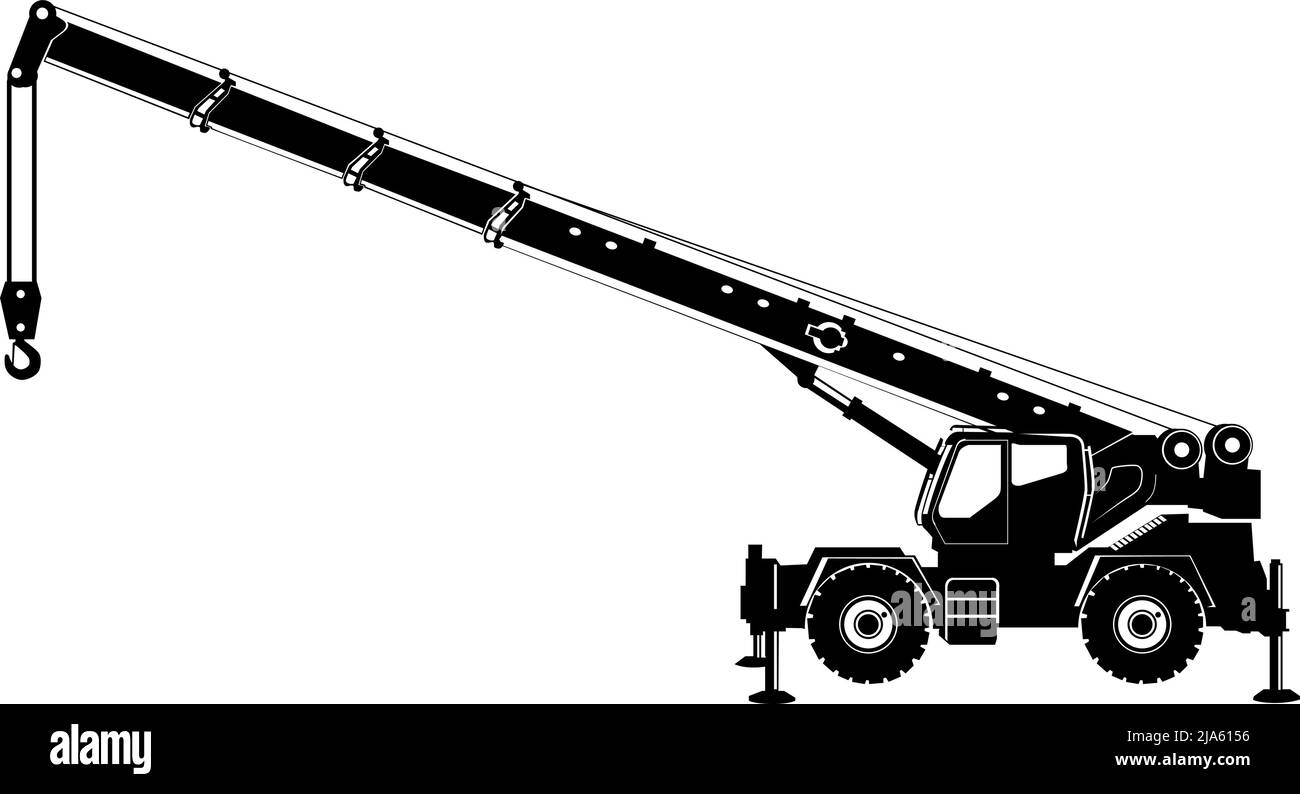 Una gru mobile è una gru comandata tramite cavo montata su cingolati Illustrazione Vettoriale