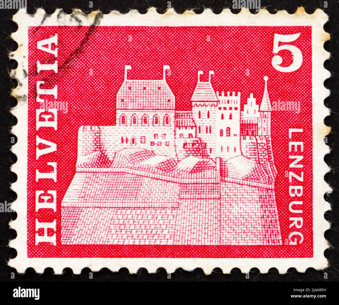SVIZZERA - CIRCA 1968: Un francobollo stampato in Svizzera mostra il Castello di Lenzburg, Argovia, Svizzera, circa 1968 Foto Stock
