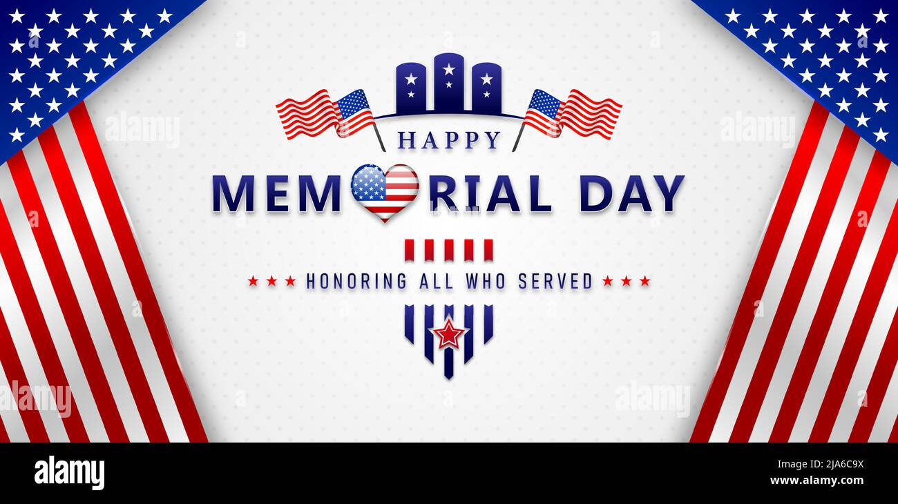 happy memorial day bandiere cornice sfondi per banner sito web, poster corporate, segno business, social media post, agenzia pubblicitaria, sfondo Illustrazione Vettoriale
