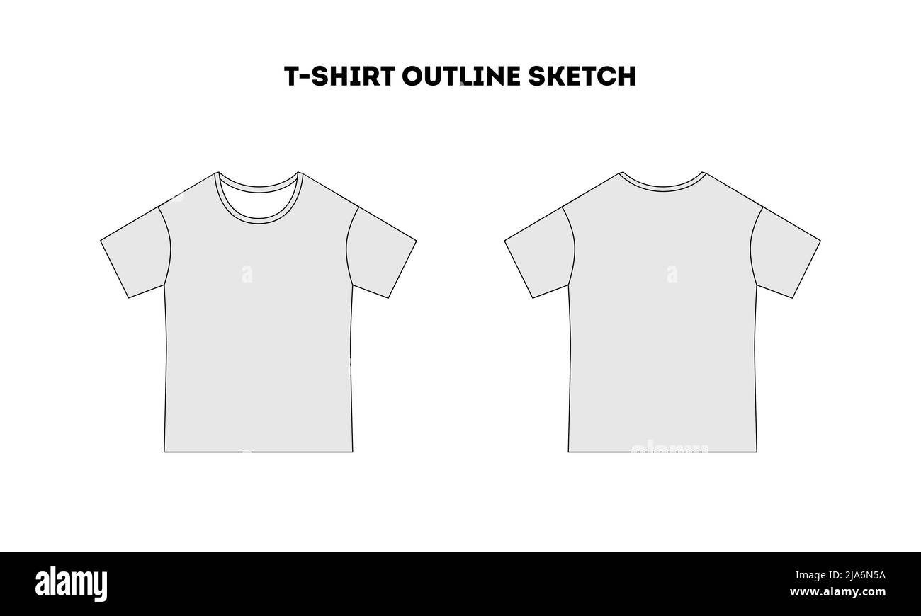 vista frontale e posteriore del modello di illustrazione vettoriale dello schizzo piatto di moda tshirt Illustrazione Vettoriale