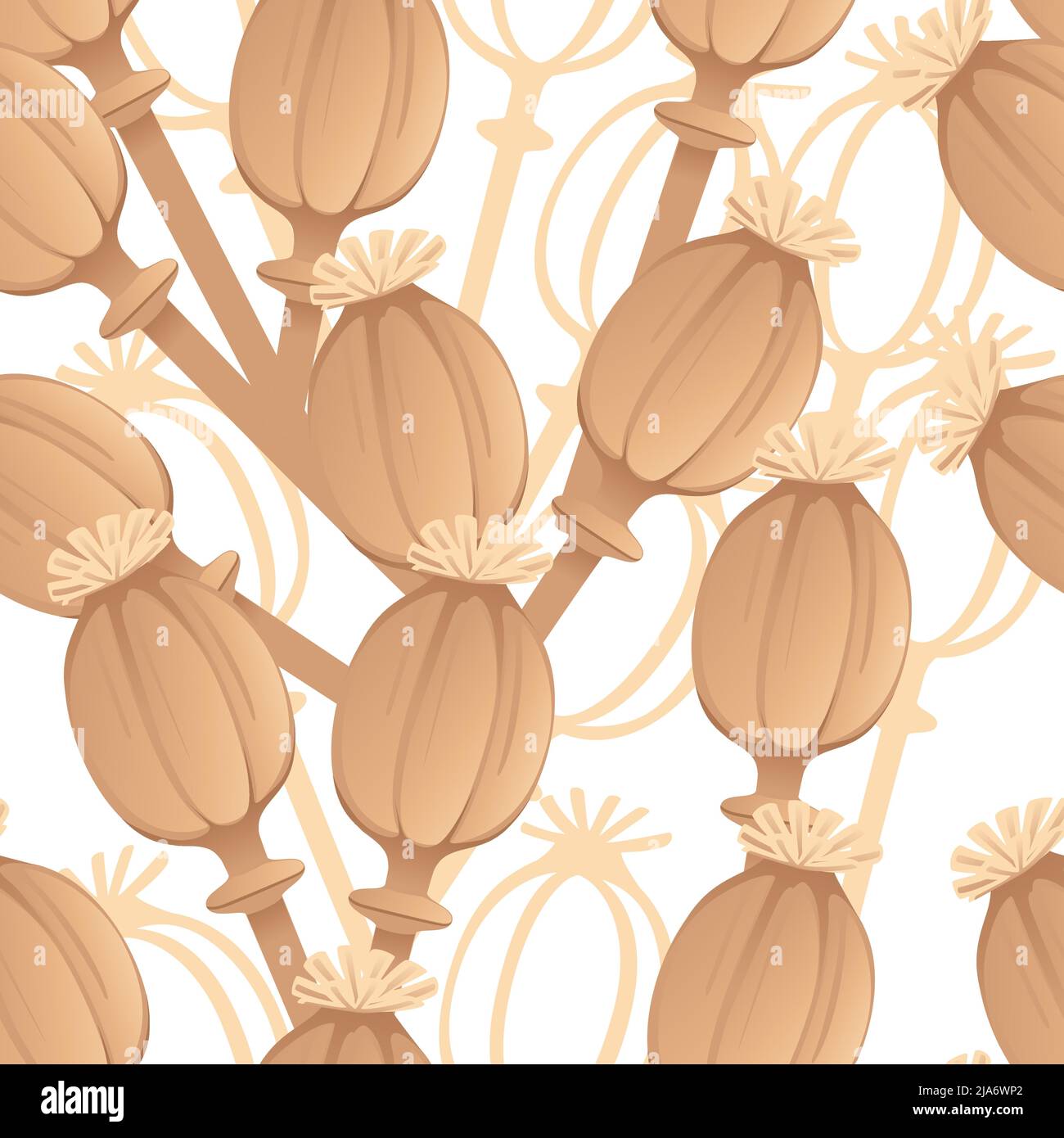 Modello senza giunture di condimento di semi di papavero con illustrazione vettoriale di confezione di carta macinata e con testa Illustrazione Vettoriale