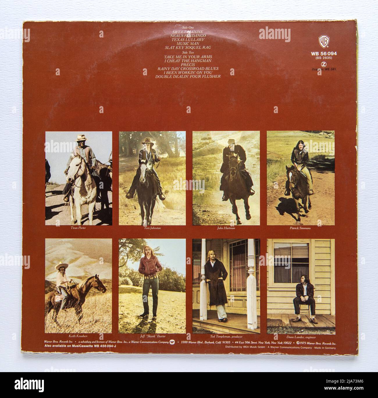 Copertina posteriore di Stampede, il quinto album in studio dei Doobie Brothers, uscito nel 1975. Foto Stock