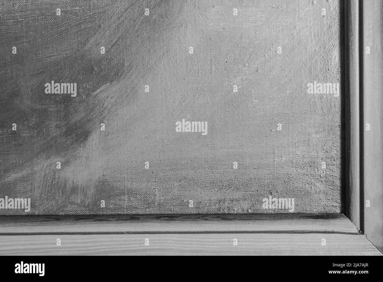 Telaio legno modello campione con tela grigio vintage astratto grigio disegno frammento pittura elemento sfondo. Foto Stock