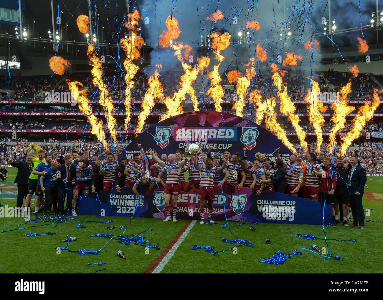 Tottenham Hotspurs Stadium, Londra, Regno Unito. 28th maggio 2022. 2022 finale della Coppa delle sfide: Huddersfield Giants V Wigan Warriors Venue: Tottenham Hotspur Stadium, Inghilterra Data: Sabato, 28 maggio Kick-off: 15:00 BST Credit: Craig Cresswell/Alamy Live News Foto Stock