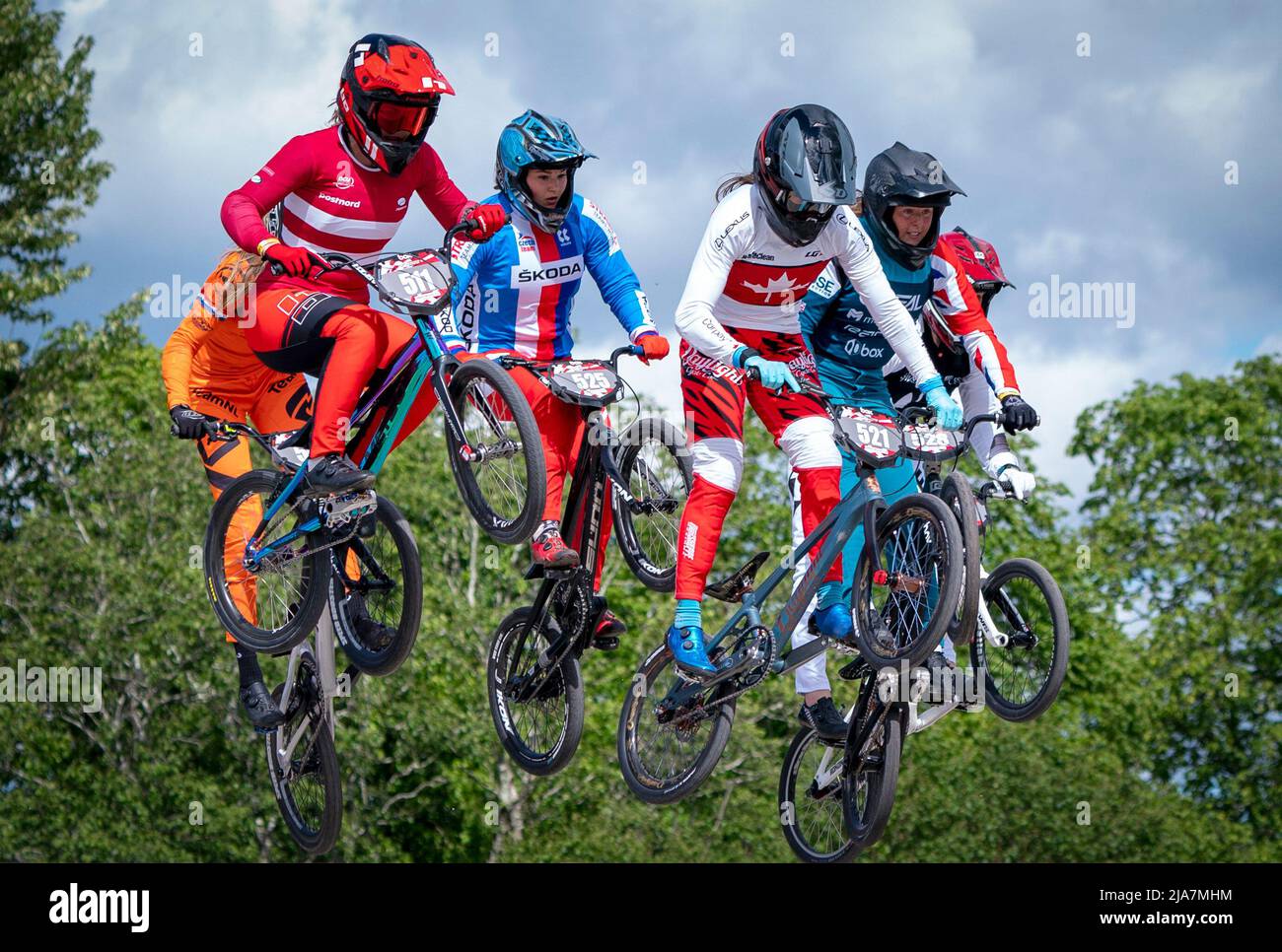 Piloti in Women's U23 durante il giorno uno degli UCI BMX Racing World Cup a Glasgow. Data foto: Sabato 28 maggio 2022. Foto Stock