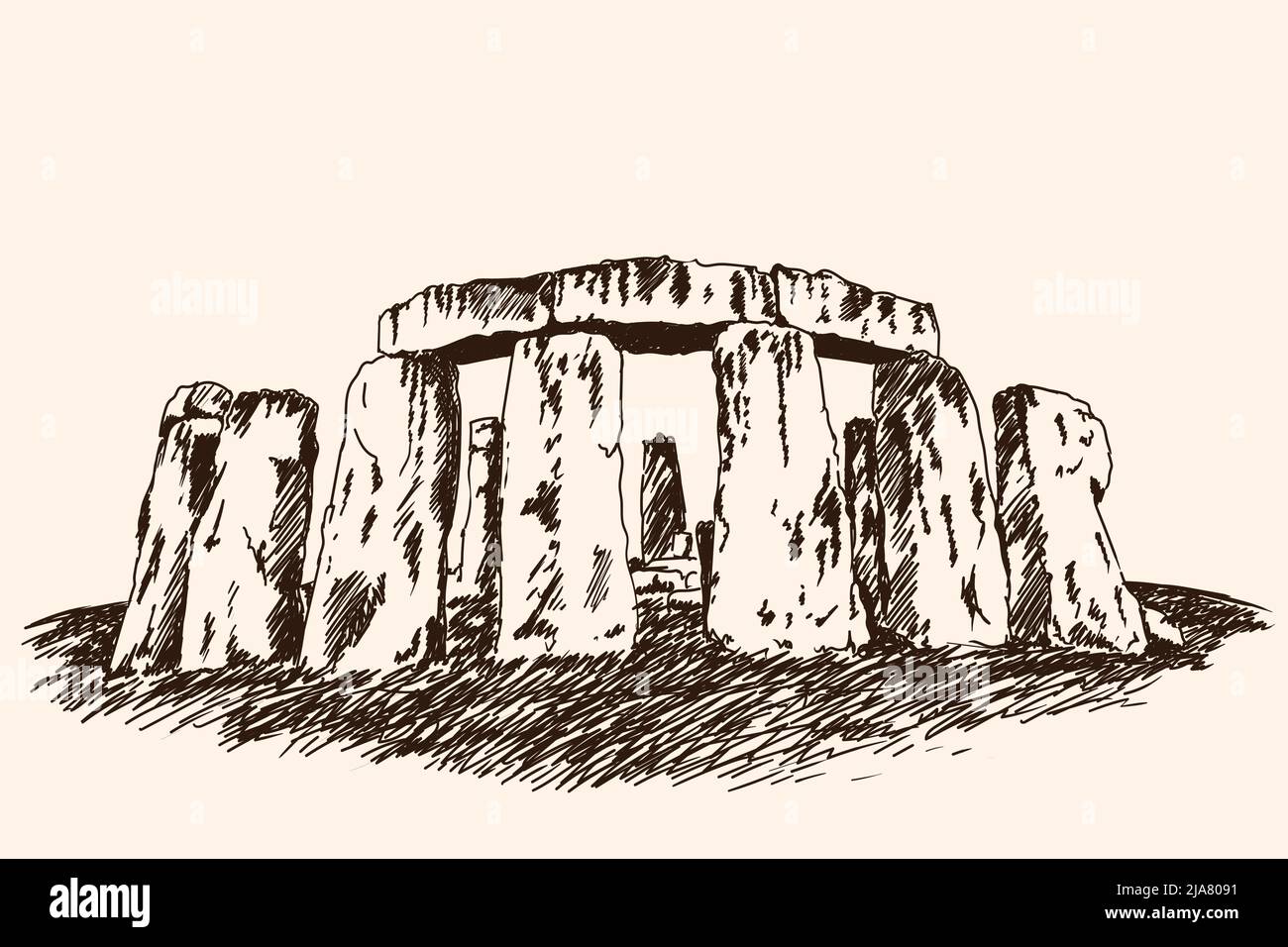 Il famoso monumento archeologico di architettura fatto di grandi pietre. Schizzo vettoriale veloce. Illustrazione Vettoriale