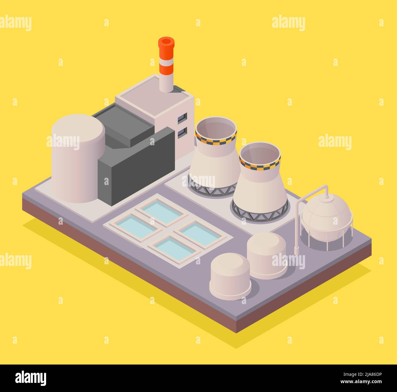 Composizione isometrica della fonte di energia di idrogeno verde con 3D centrali nucleari su sfondo giallo illustrazione vettoriale Illustrazione Vettoriale