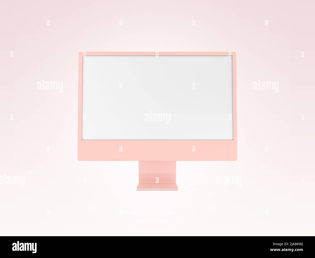 Computer desktop nuovo e più recente. 5K e 4K Display 2022. Monitor computer vuoto isolato su sfondo rosa per il mockup. Foto Stock