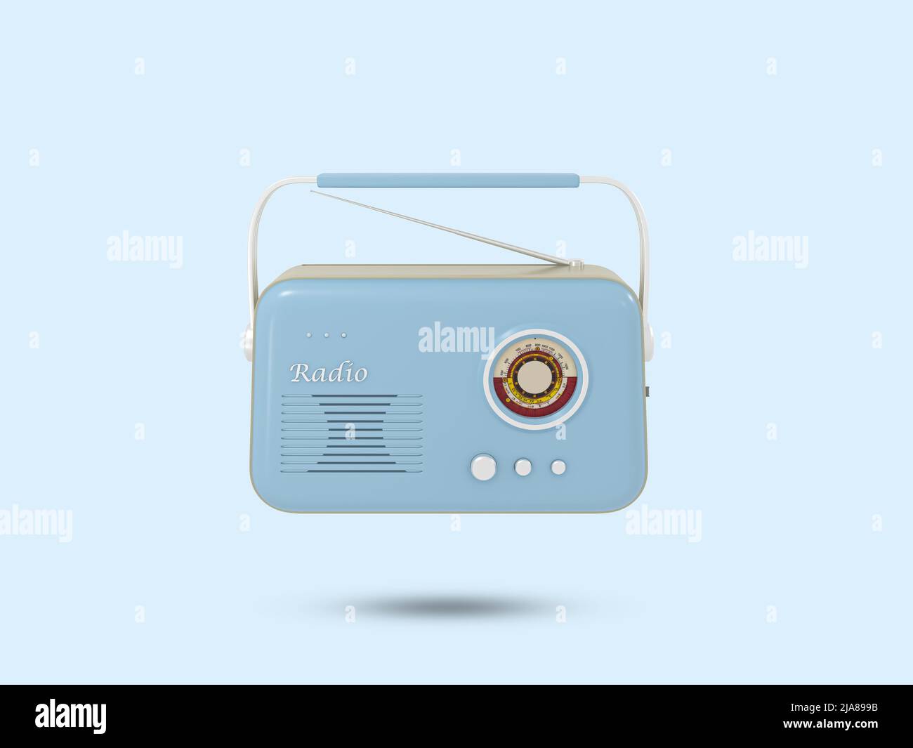 Vecchia icona della radio 3D. Simbolo della radio vintage 3D. Illustrazione della radio posteriore. 3D Illustrazione rappresentata. Foto Stock
