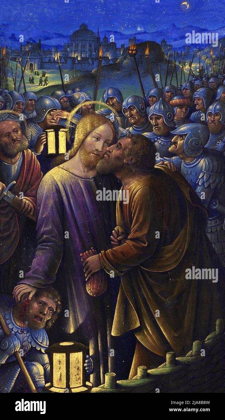 Il bacio di Giuda raffigura il bacio identificante di Giuda nel Giardino del Getsemani Foto Stock