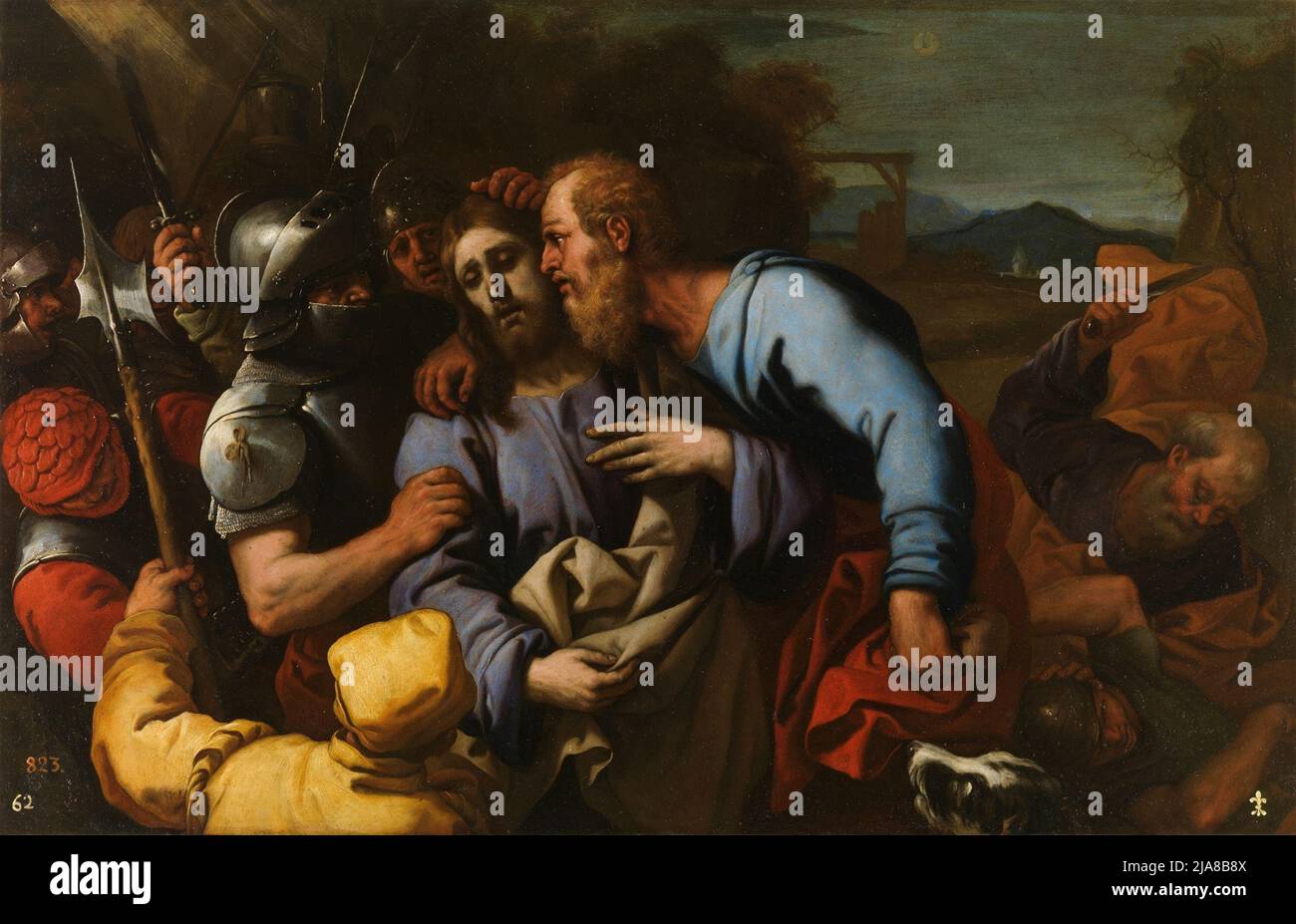 Il bacio di Giuda di Luca Giordano raffigura il bacio identificante di Giuda nel Giardino del Getsemani Foto Stock