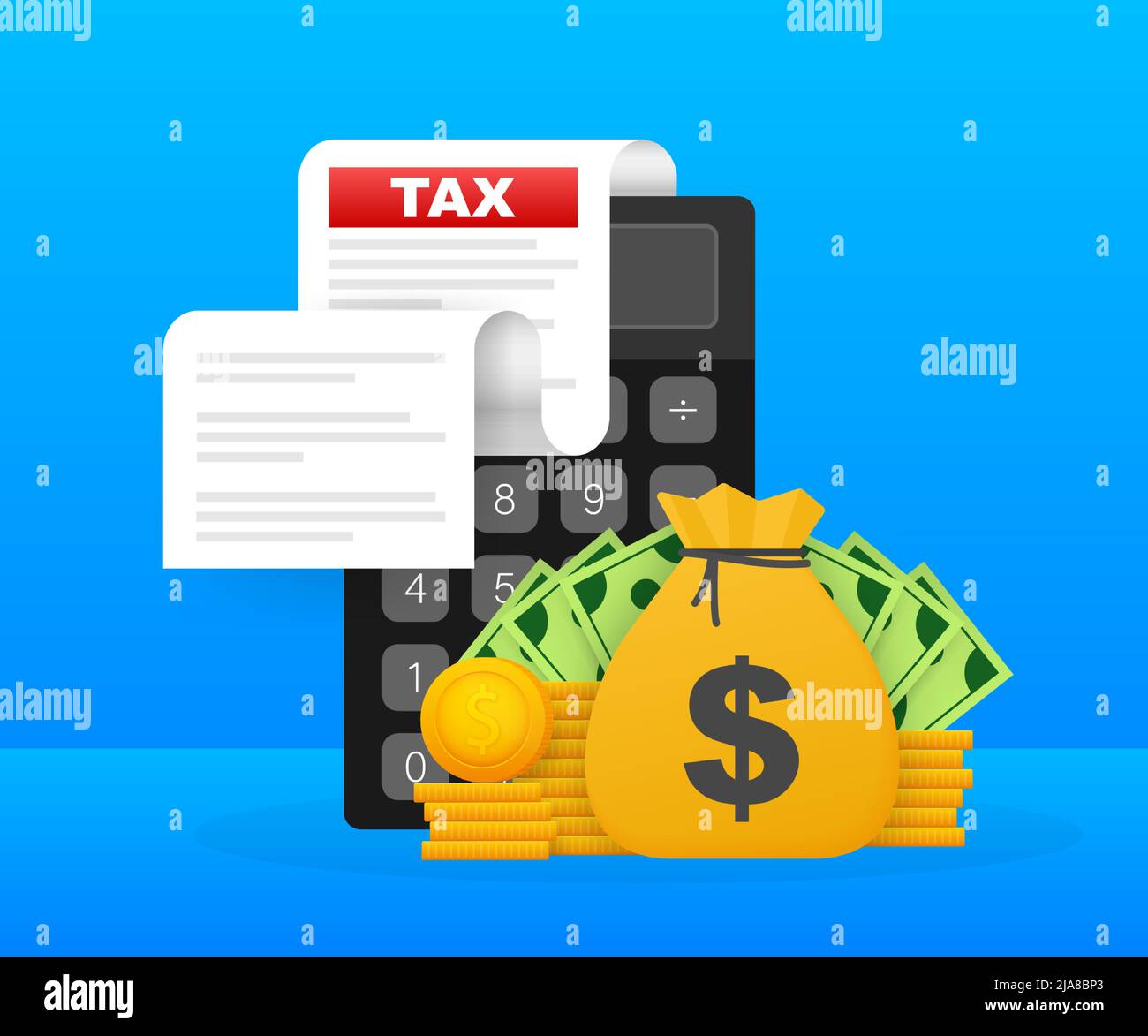 Documento fiscale in stile piatto. Illustrazione vettoriale piatta. Pagamento fiscale online. Illustrazione Vettoriale