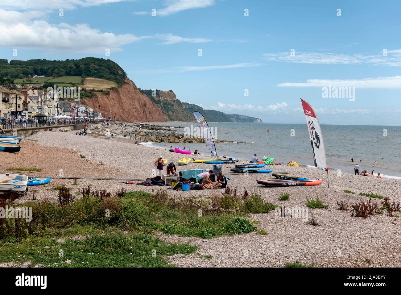 Sidmouth, Devon, Regno Unito - Agosto 8 2018: Sidmouth Beach a Devon, Inghilterra, Regno Unito Foto Stock