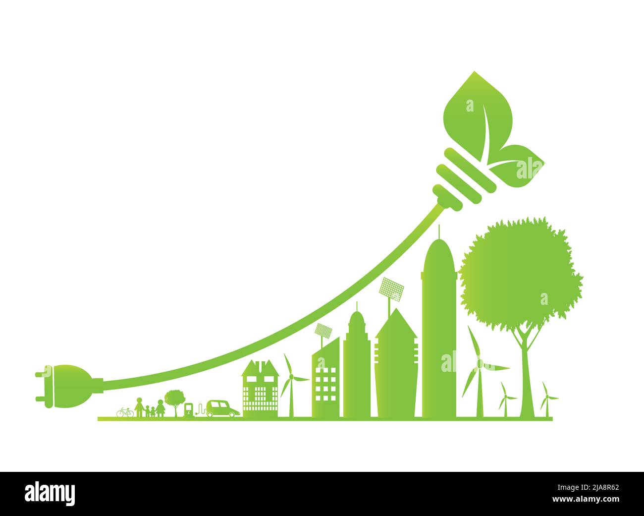 Crescita urbana sostenibile nella città,Ecologia.le città verdi aiutano il mondo con idee concettuali eco-compatibili,illustrazione vettoriale Illustrazione Vettoriale