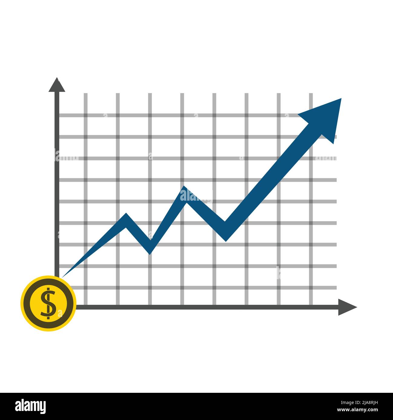 Business dollaro moneta concetto grafico di crescita su sfondo grafico, illustrazione vettoriale Illustrazione Vettoriale