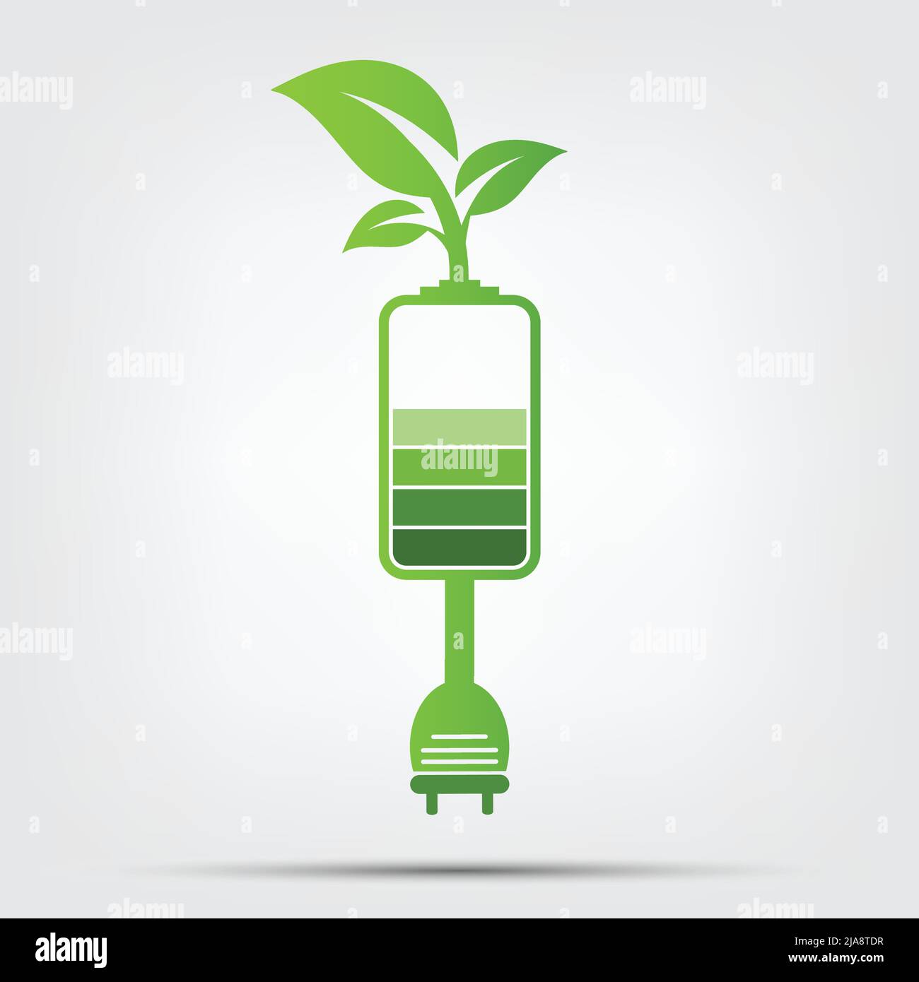 Green Energy Concept.Ecology lascia la batteria, illustrazione vettoriale Illustrazione Vettoriale