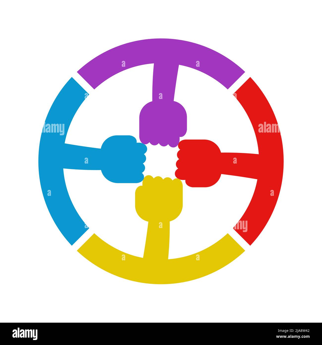 Concetto di connessione mani,Gruppo di Holding gestire in un cerchio i lavoratori del vertice si incontrano nella stessa sala elettrica. Illustrazione Vettoriale